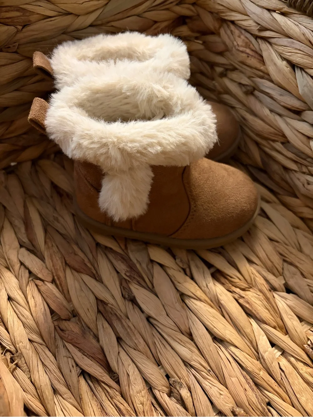 wonder nation Tan Faux Suede Toddler Fur Cuff Boots